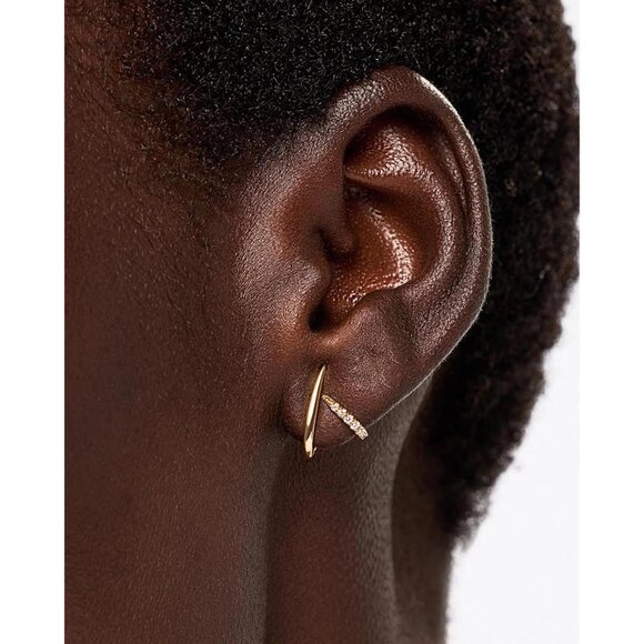 Trendy 14K gold plated stud earrings for women dainty minimalist CZ jewelry - Picture 3 of 6